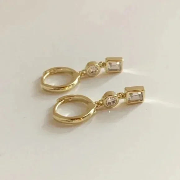 NEW SHASHI Earrings SET Baguette Studs & Crystal Drop Huggie Earrings - Picture 3 of 10